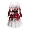 Christmas Plaid Snowflake Ombre Print Belted Long Sleeve Dress And Button Up Shirt Matching Outfit - Rouge S | US 4