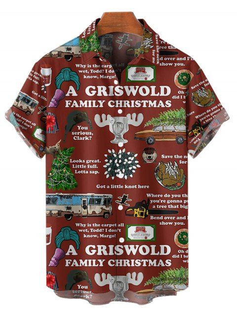 Chemise de Noël Boutonnée Graphique Imprimé Partout à Manches Courtes