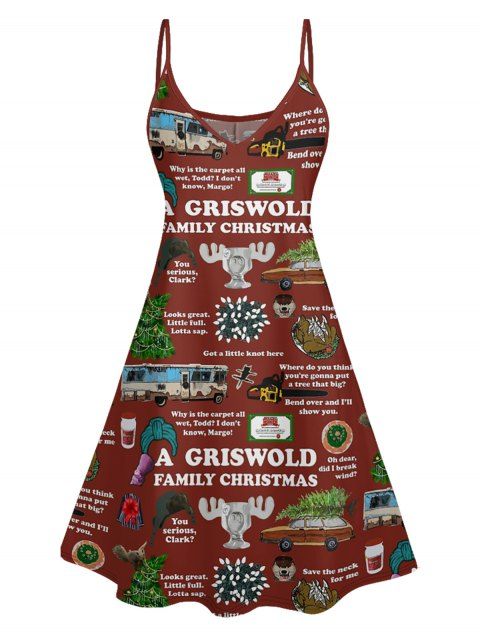 Christmas Allover Print V Neck Spaghetti Strap A Line Mini Dress