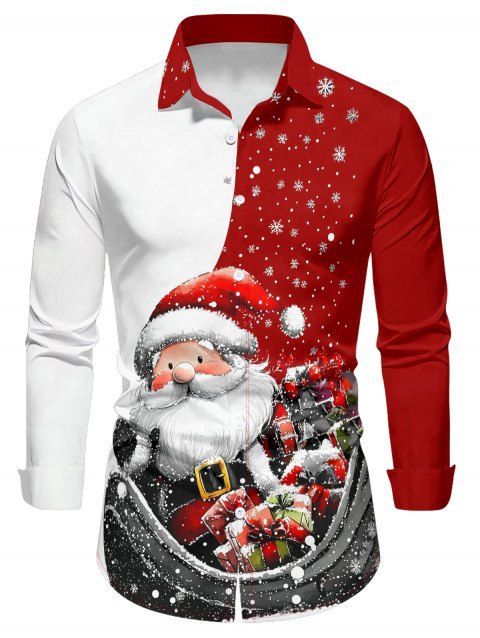 Chemise Boutonnée Père Noël et Flocon de Neige Imprimés à Manches Longues