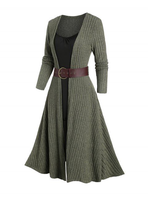 Robe 2 en 1 en tricot côtelé à manches longues et ceinture à anneau en O