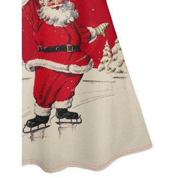 Christmas Santa Claus Print High Waist Spaghetti Strap V Neck Dress Sleeveless A Line Cami Dress
