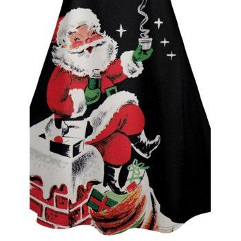 Christmas Santa Claus Print High Waist Spaghetti Strap V Neck Dress Sleeveless A Line Cami Dress