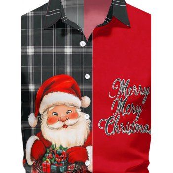 Santa Claus Plaid Letter Graphic Print Christmas Shirt Long Sleeve Button Up Xmas Shirt