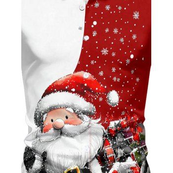 Contrast Color Santa Claus Snowflake Print Christmas Shirt Long Sleeve Button Up Xmas Shirt