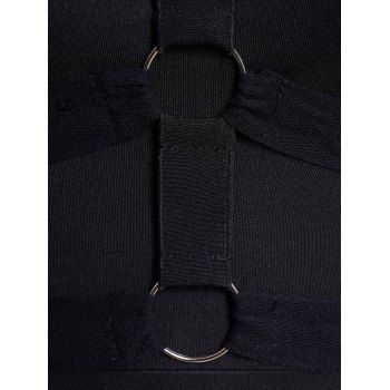 Skull Lace Patchwork O Ring Grommet Decor Hooded Dress Contrast Long Sleeve High Low Dress 