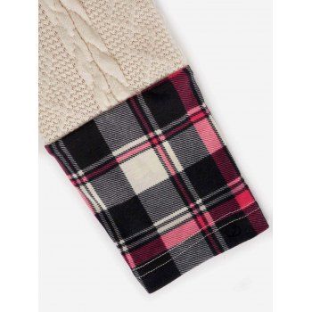Plaid Panel Cable Knit Belted Sweater Dress Cowl Neck Ruched Mini Dress 