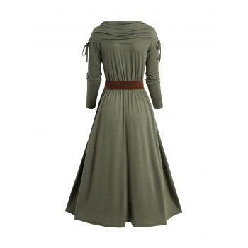 Cinched Ruched Surplice Plunge Belted Mini Dress Solid Color High Waist Long Sleeve Dress 