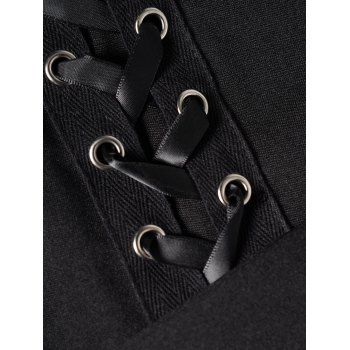 Punk Gothic Hooded Coat Plain Color Lace Up Zip Coat 