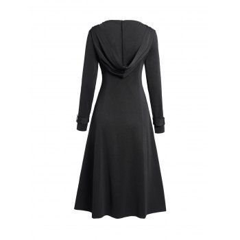 Punk Gothic Hooded Coat Plain Color Lace Up Zip Coat 