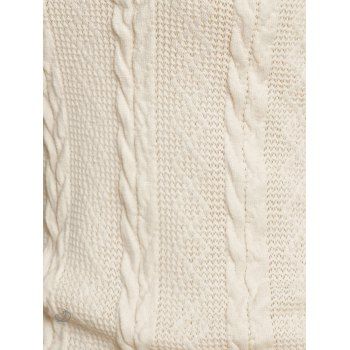 Twisted Cable Knit Plaid Print Hooded Sweater Mock Button Ruched Shawl Neck Sweater 