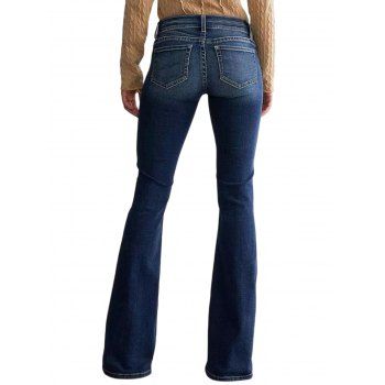 Faded Wash Double Button Zip Fly Long Vintage Flare Jeans 