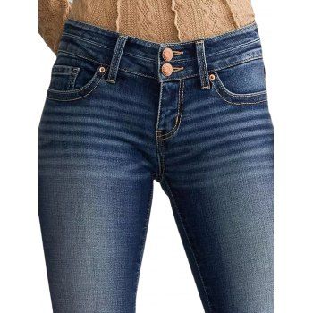 Faded Wash Double Button Zip Fly Long Vintage Flare Jeans 