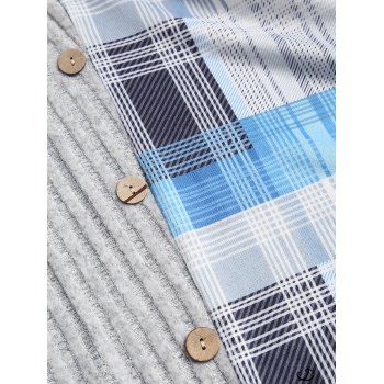 Plaid Patchwork Off The Shoulder Cinched Asymmetric Dress Mock Button Decor Ribbed Warm Dress 