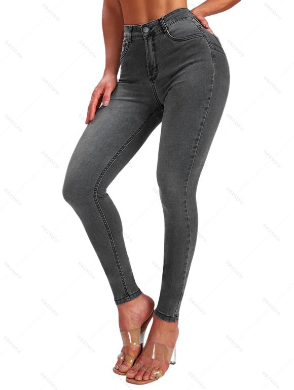 Jean Crayon Moulant Zippé à Taille Haute - Gris XXL | US 12