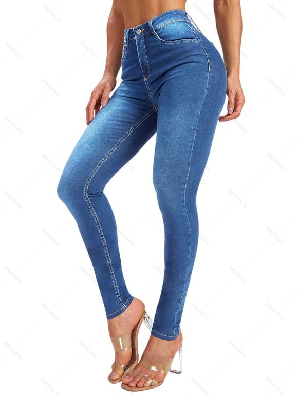 Jean Crayon Long Zippé Cousu à Taille Haute - Bleu Ciel XXL | US 12