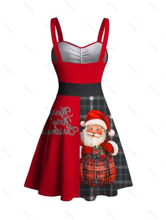 Mini Robe Ceinturée Père Noël à Carreaux à Demi-Manches à Col en Forme de Cœur - Rouge S | US 4