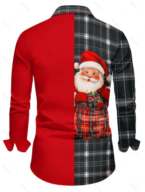 Chemise Boutonnée à Carreaux Imprimé Père Noël - Rouge 4XL