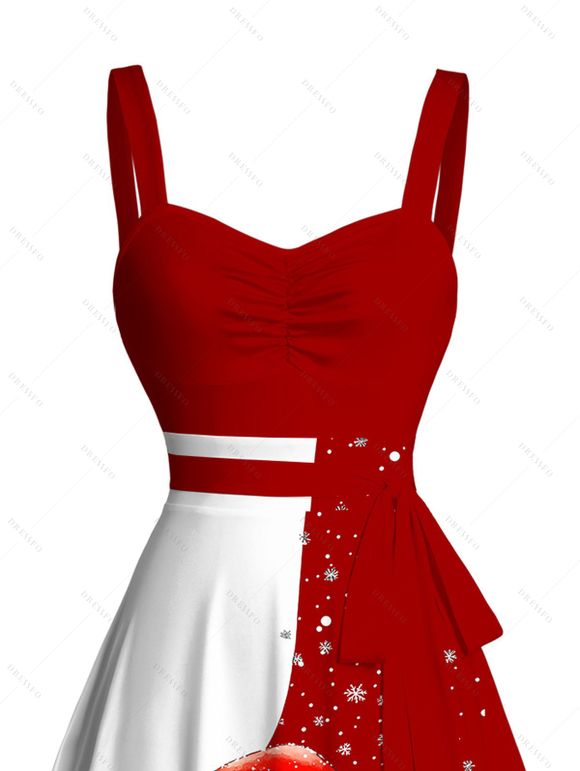 Mini Robe Ceinturée Père Noël Flocon de Neige Imprimée à Volants - Rouge XXXXXL | US 20