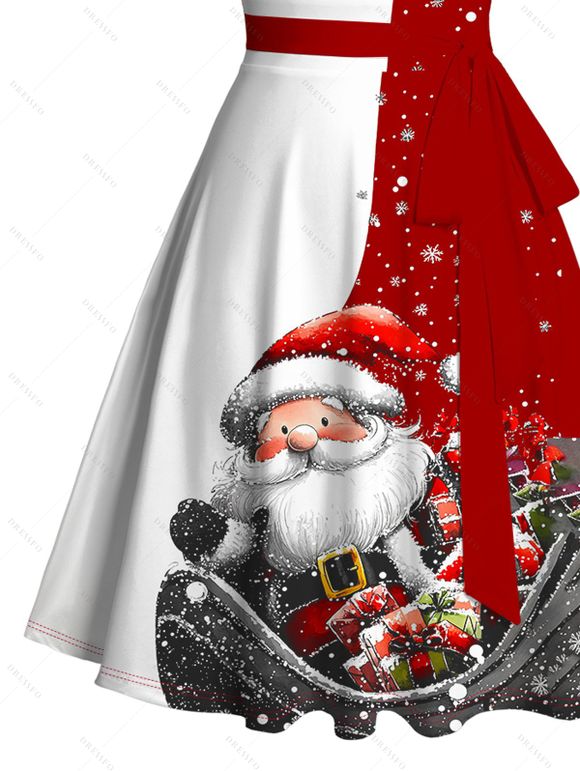 Mini Robe Ceinturée Père Noël Flocon de Neige Imprimée à Volants - Rouge XXXXXL | US 20