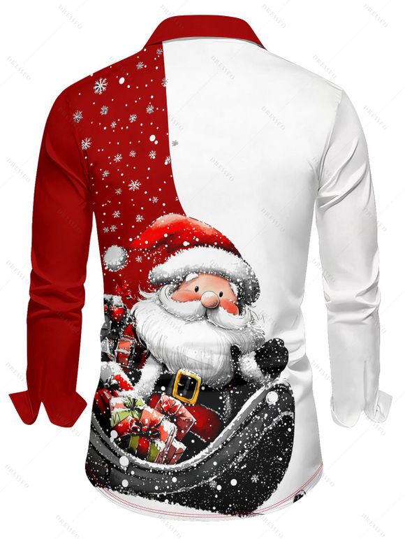 Chemise Boutonnée Père Noël et Flocon de Neige Imprimés à Manches Longues - Rouge S