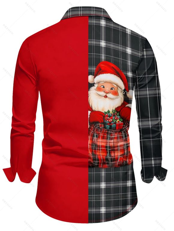 Christmas Plaid Santa Claus Letter Half And Half Print Belted Mini Dress And Long Sleeve Button Up Shirt Matching Outfit - Rouge S | US 4