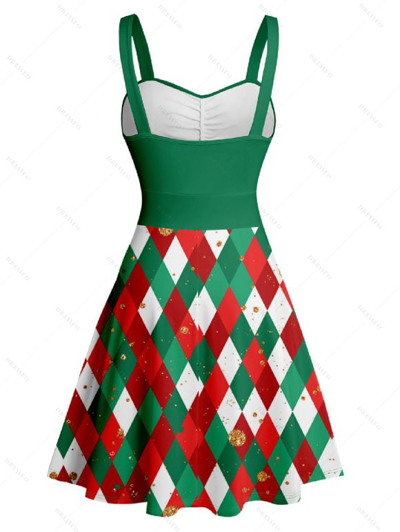 Christmas Argyle Print ColorblockBelted Mini Dress And Short Sleeve Button Up Shirt Matching Outfit - Vert profond S | US 4