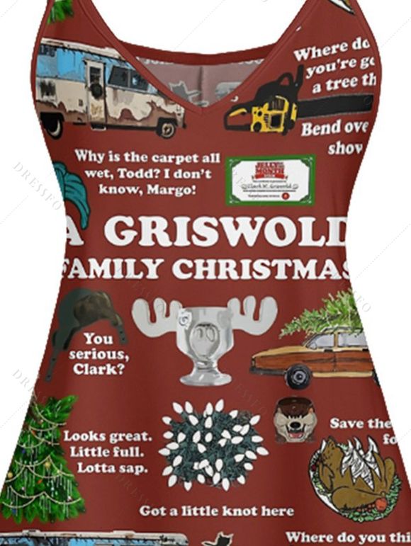 Mini Robe Ligne A de Noël à Bretelle Fine Imprimée Partout à Col V - Café profond M | US 6