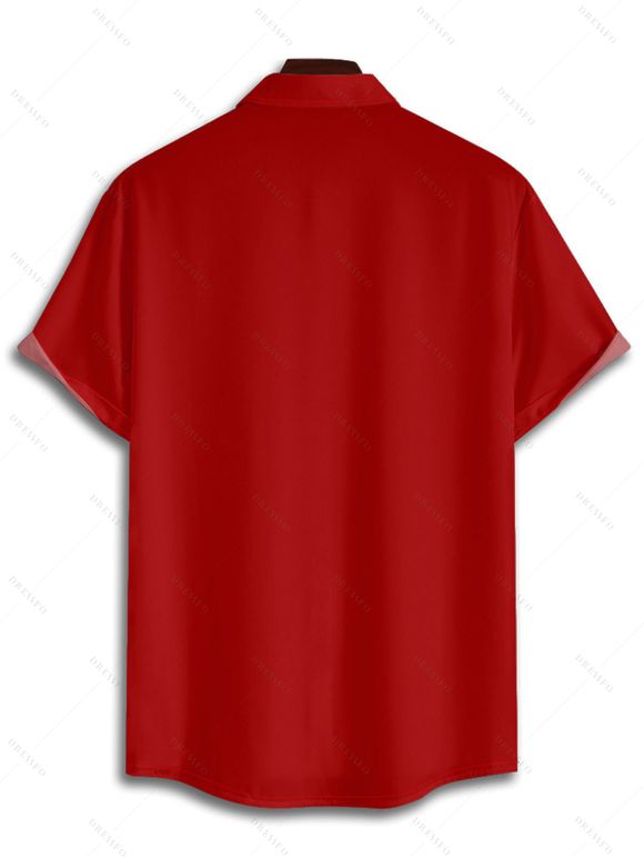 Chemise de Noël Boutonnée Losange Imprimé en Couleur Contrastée à Manches Courtes - Vert profond 4XL