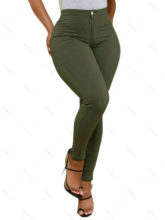 Jean Crayon Long Zippé avec Poche Au Dos en Couleur Unie - Vert profond L | US 8