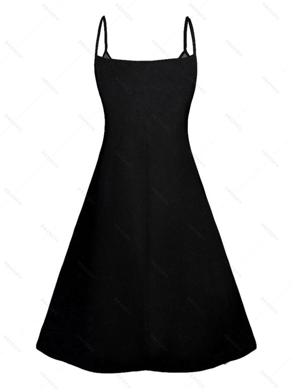 Robe Ligne A à Bretelle Fine Père Noël Imprimé à Taille Haute sans Manches - Noir XXL | US 14