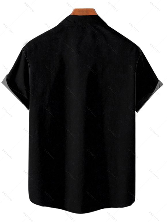 Chemise Décontractée Père Noël Imprimée Boutonnée à Manches Courtes - Noir 4XL
