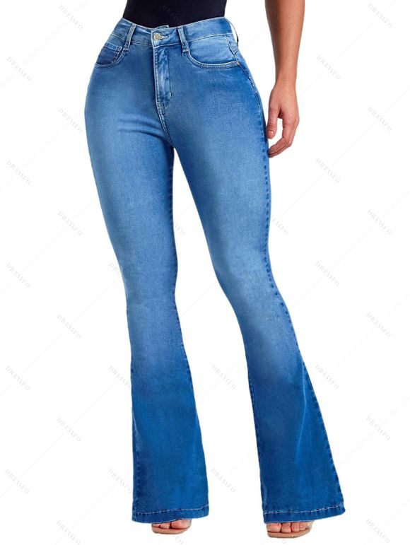 Jean Evasé Long Zippé avec Poches à Taille Haute - Bleu clair XXL | US 12