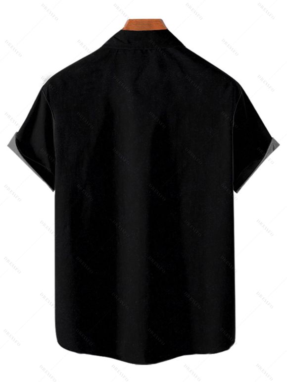 Christmas Santa Claus Print High Waist Spaghetti Strap V Neck Dress and Roll Up Sleeve Shirt Outfit - Noir S | US 4