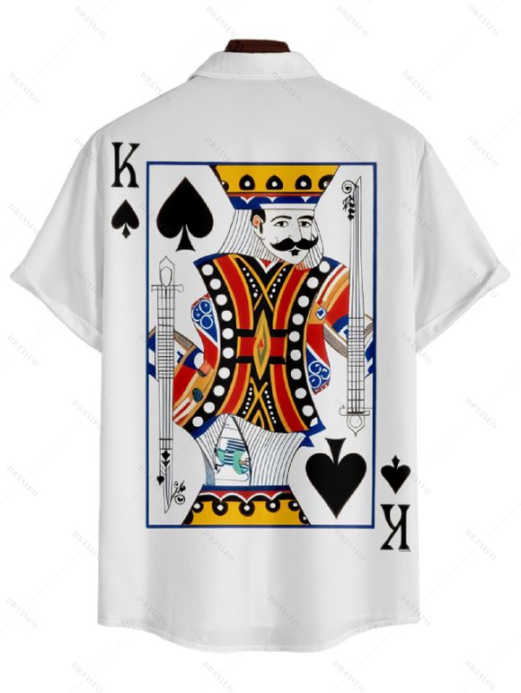 Playing Card Print V Neck High Waist Spaghetti Strap Dress and Roll Up Sleeve Shirt Hawaii Outfit - Blanc S | US 4