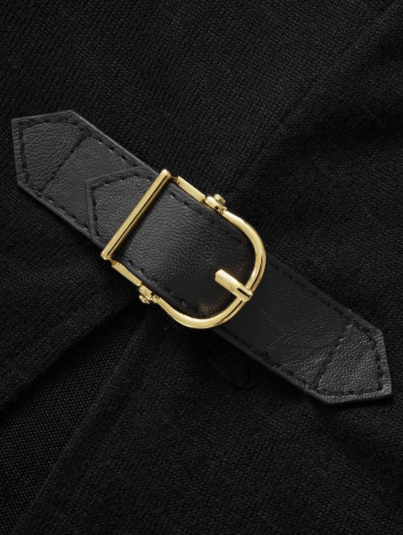 Haut en Tricot à Bretelle Bouclée Epaule Dénudée en Couleur Unie à Manches Longues - Noir L | US 8-10