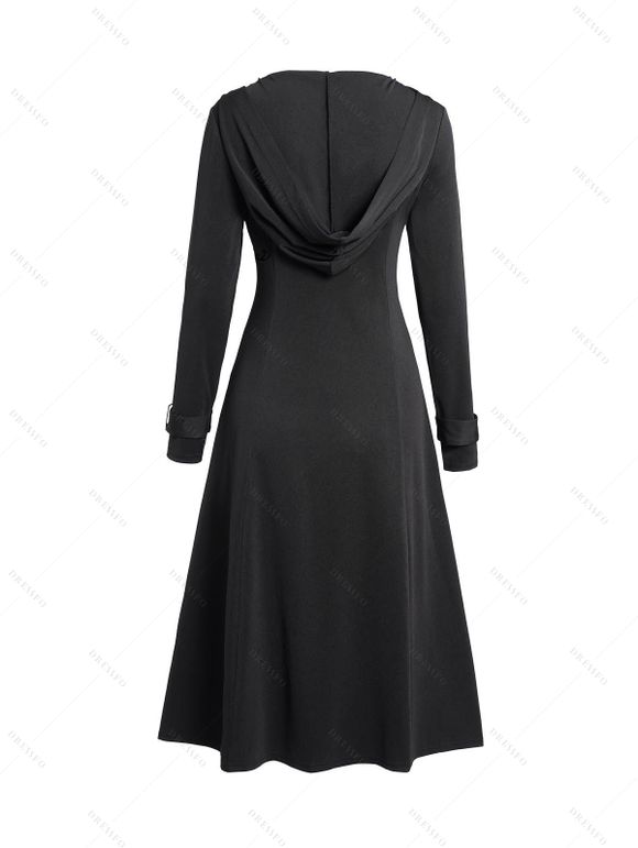 Manteau à Capuche Zippé Gothique en Couleur Unie à Lacets - Noir M