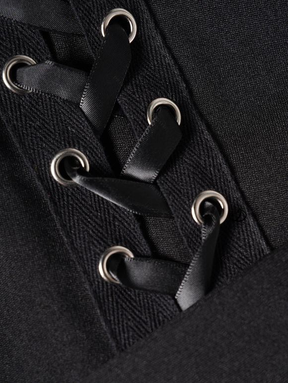 Manteau à Capuche Zippé Gothique en Couleur Unie à Lacets - Noir M