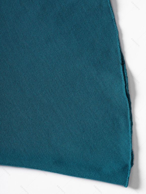 Haut à Capuche Gothique Bouclé à Ourlet Haut Bas à Manches Evasées à Volants - Bleu profond S