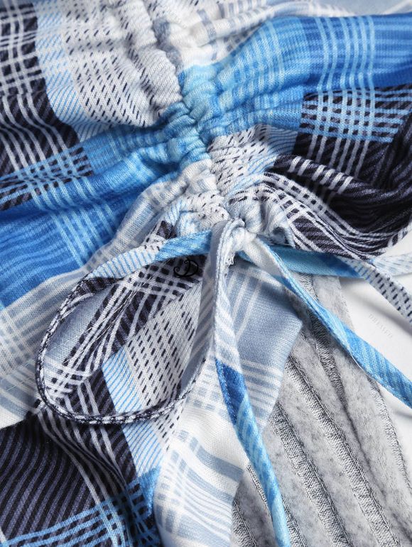 Haut Côtelé Panneau en Tricot Imprimé à Epaule Dénudée - Gris Clair S | US 4