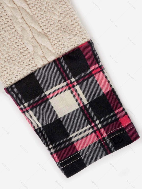 Mini Robe Pull Ceinturée Panneau à Carreaux en Tricot à Câble à Volants - café lumière L | US 8-10