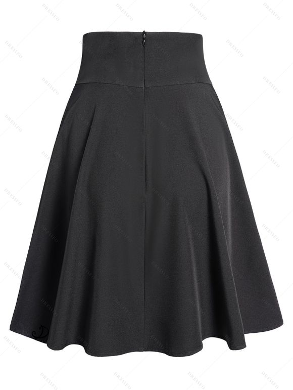 Mini Jupe Ligne A Gothique Superposée Zippée en Couleur Unie avec Chaîne et Œillet - Noir L