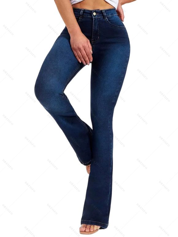 Jean Evasé Long Zippé avec Poches à Taille Haute - Bleu profond M | US 6