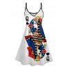 Playing Card Print V Neck High Waist Spaghetti Strap Dress and Roll Up Sleeve Shirt Hawaii Outfit - Blanc S | US 4