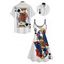 Playing Card Print V Neck High Waist Spaghetti Strap Dress and Roll Up Sleeve Shirt Hawaii Outfit - Blanc S | US 4