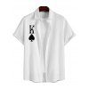 Playing Card Print V Neck High Waist Spaghetti Strap Dress and Roll Up Sleeve Shirt Hawaii Outfit - Blanc S | US 4