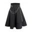 Jupe gothique couleur unie, œillets, chaîne, embellissement, fermeture éclair, mini-jupe trapèze superposée - Noir XXXXL