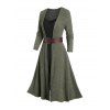 Robe 2 en 1 en tricot côtelé à manches longues et ceinture à anneau en O - Vert profond XXXL | US 16
