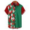 Chemise de Noël Boutonnée Losange Imprimé en Couleur Contrastée à Manches Courtes - Vert profond M