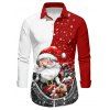 Chemise Boutonnée Père Noël et Flocon de Neige Imprimés à Manches Longues - Rouge L